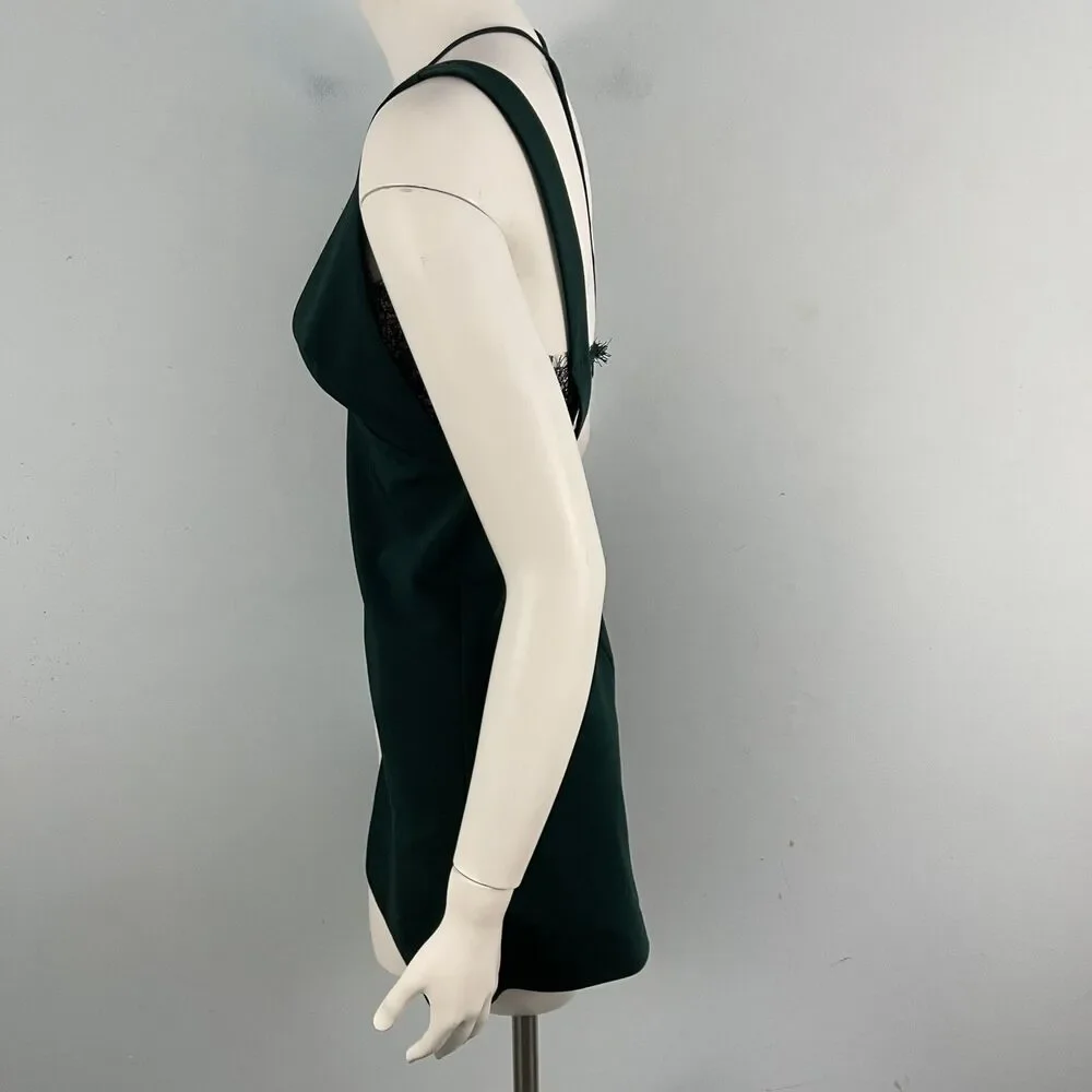 Zara Lace Strappy Cocktail Sexy Holiday Party Mini Dress‎ Small Dark Green